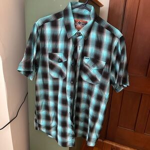 DIXXON Men's Teal and Black Plaid Shirt